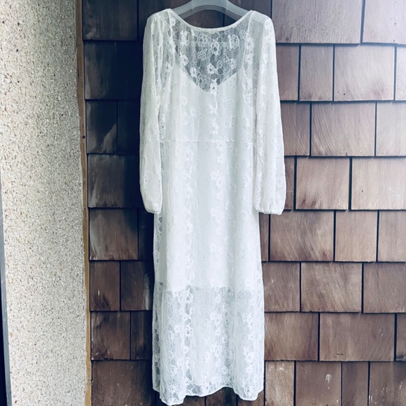 Open Edit Sheer Lace Long Sleeve Maxi Ivory Dress - Picture 6 of 16